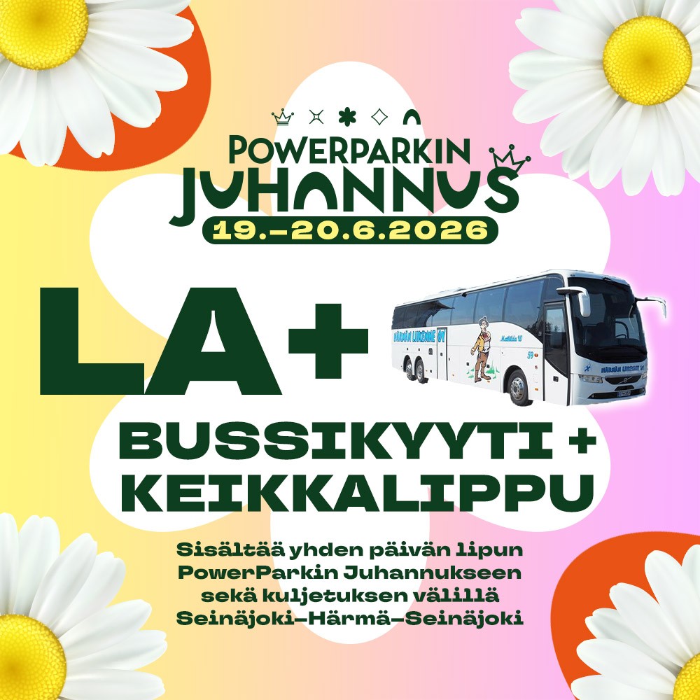 PowerParkin juhannus lauantai ja bussikyyti 2026